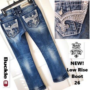 NEW!  Buckle ROCK REVIVAL Yui Low Rise Slim Bootcut Stretch Jeans 26 x 29 petite